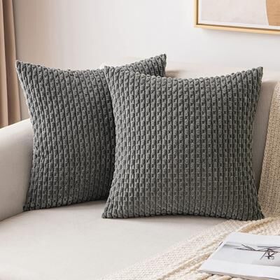 Perfect Picks Market Boho Striped Corduroy Throw Pillow Cover Farmhouse Decorative Cushion Cover gray 17.72 17.72 In