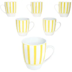 Split gelb 6er Set Kaffeebecher 300ml Porzellan-Tasse 6 Pers Streifen Tee Kakao