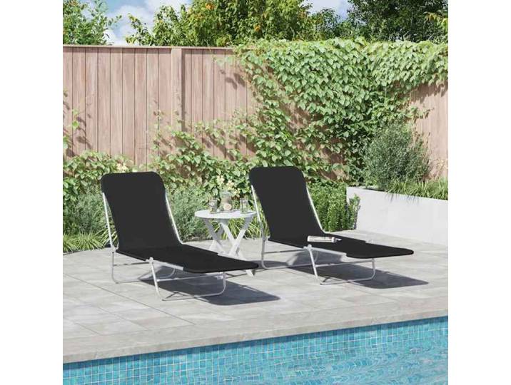 Luxe&Mode Chaises longues pliables lot de 2 Acier et tissu Noir 2 ans garantie LV11561