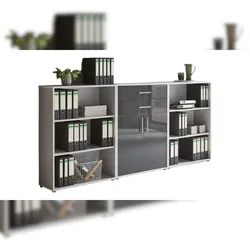 moebel-dich-auf Aktenschrank TABOR 14 in lichtgrau / anthrazit Hochglanz, Schrankwand, Büroschrank, Metallgriffe