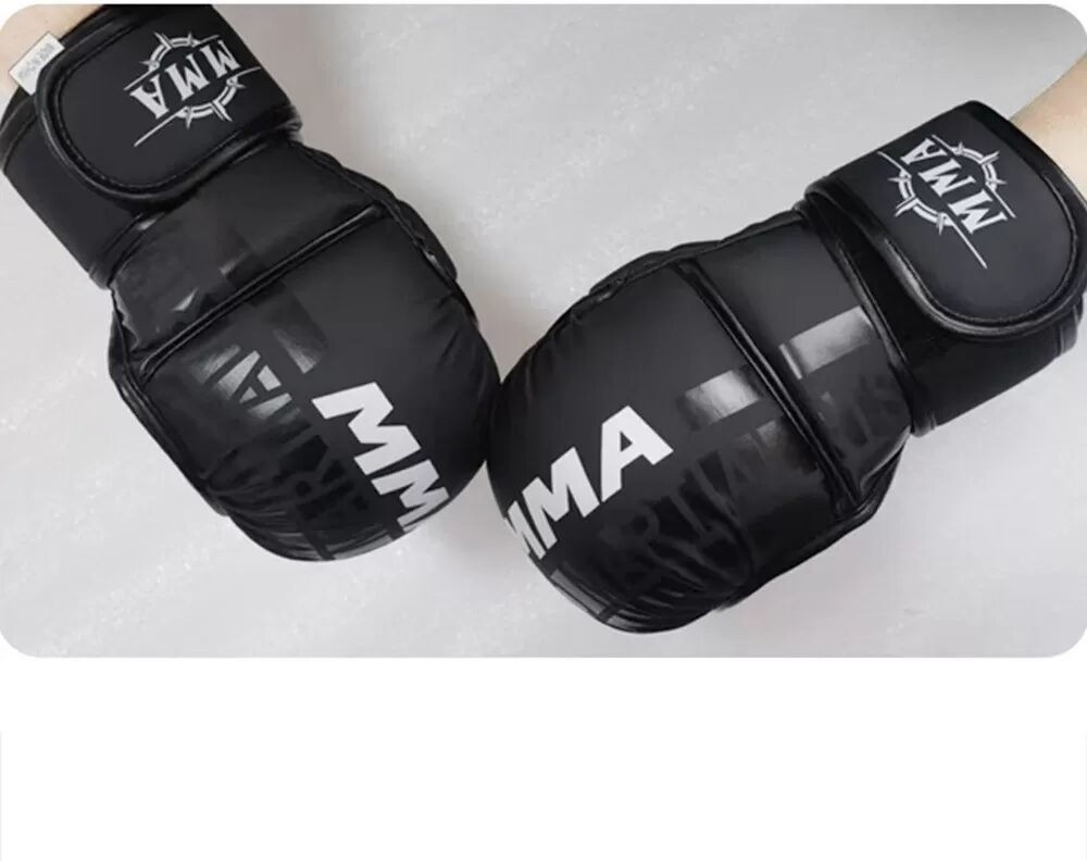 INF Gants de Boxe Demi-Doigts - Entraînement MMA, Sparring, Sac de Frappe et Kickboxing L Le noir