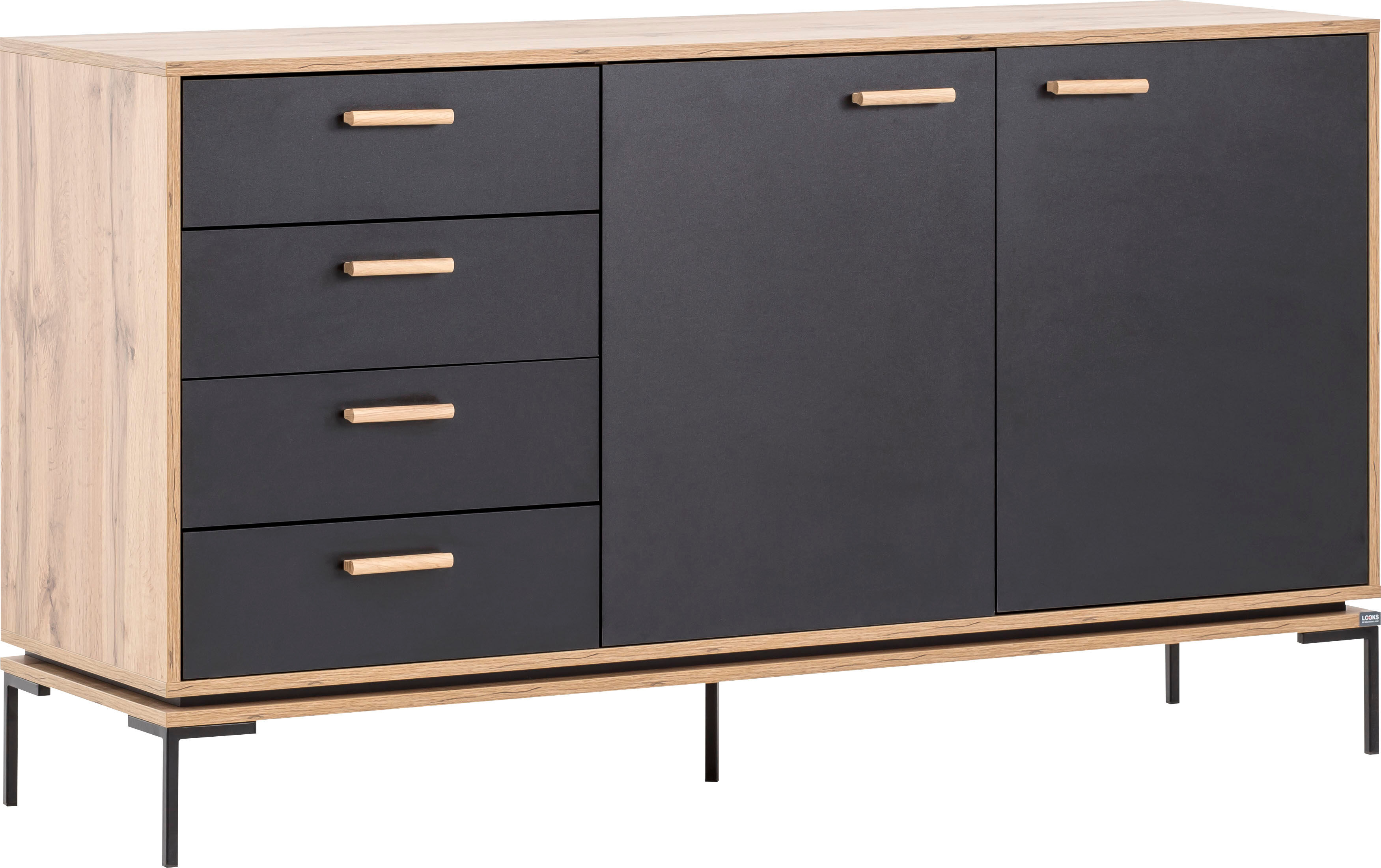 Sideboard "Looks", schwarz (eiche landhausfarben, schwarz), B:154,6cm H:85,7cm T:45cm, LOOKS BY WOLFGANG JOOP, Sideboards, Sideboard, Breite 154,6 cm eiche landhausfarben, schwarz B/H/T: 154,6cm x 85,7cm x 45cm, 4 Stk., 2 Stk.