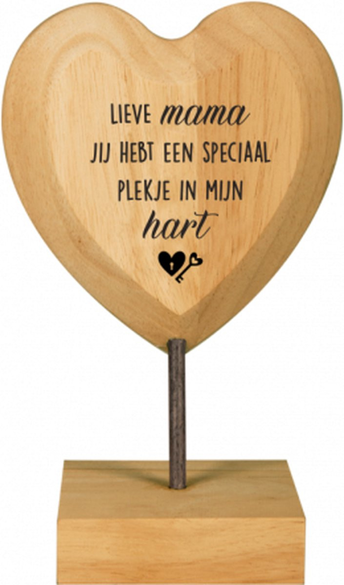 Houten hartjes Mama decoratie voor op tafel