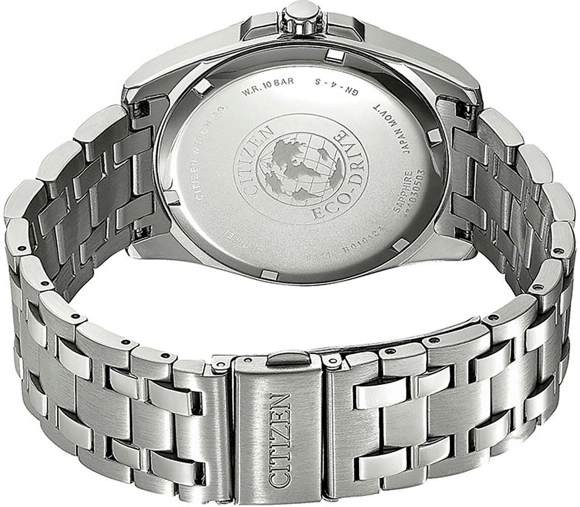 Solaruhr CITIZEN, silber (silberfarben, dunkelblau, dunkelblau), Armbanduhren, Herren, silberfarben, Solaruhr, Armbanduhr, Herrenuhr, Datum, Saphirglas, Edelstahlarmband silberfarben, dunkelblau, dunkelblau silberfarben
