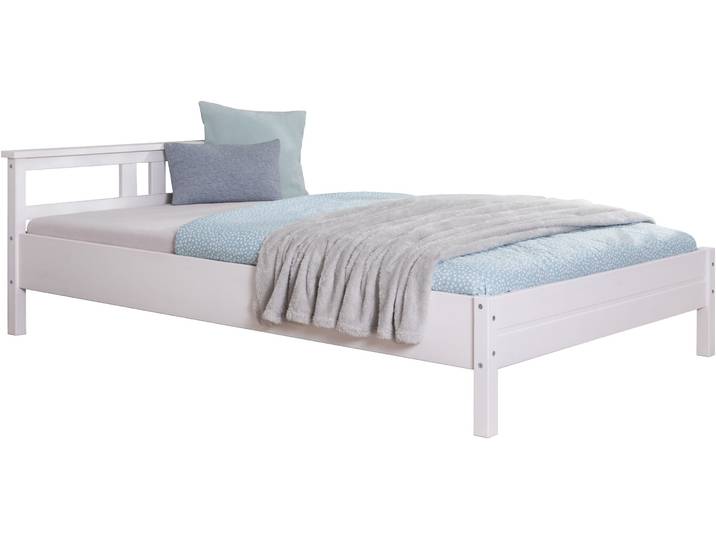 Futonbett TICAA Merci , weiß (kiefer massiv weiß gewachst), B:147,6cm, Betten, Futonbett, Einzelbett, aus Kiefer Massivholz, inkl. Rollrost