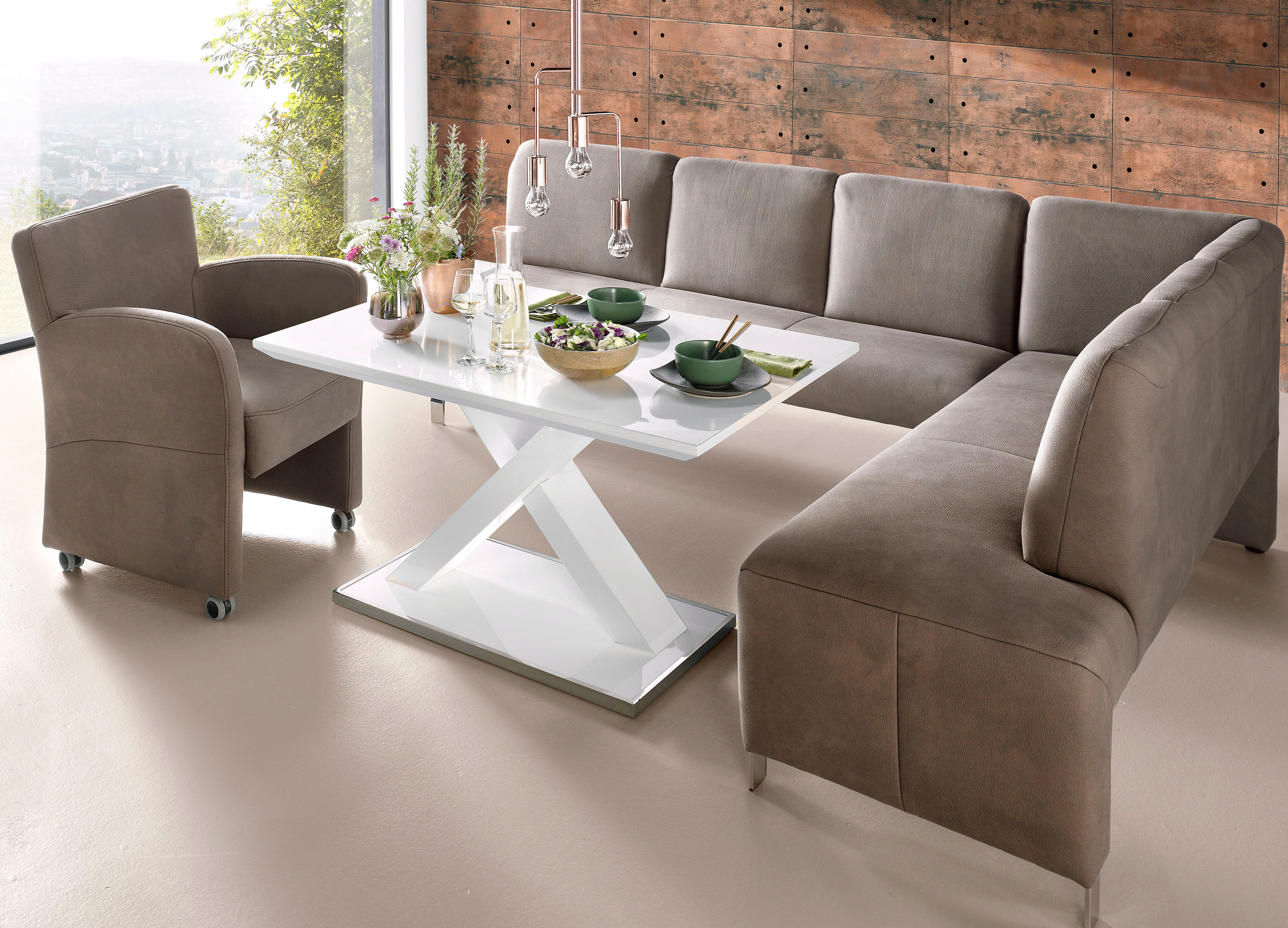 Sessel EXXPO - SOFA FASHION "Intenso, Loungesessel, modern, wahlweise in Leder oder Textil", grau (taupe), B:66cm H:83cm T:66cm, NaturLeder;Strukturstoff (Zusammensetzung: Polyester 100%);Luxus-Microfaser (Zusammensetzung: Aufgeflockte 100% Polyester Schi