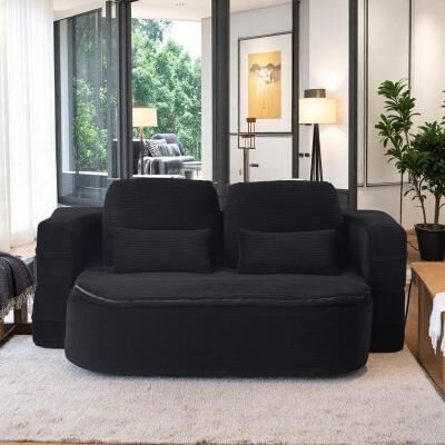 "75"" 2-in-1 Convertible Floor Sofa Bed with Multi-Functional Blanket and 4 Pillows"