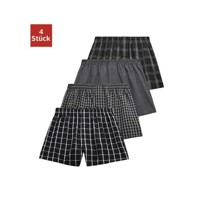 Webboxer AUTHENTIC LE JOGGER, Herren, Gr. 5M, 4 Stk., schwarz-weiß (schwarz, weiß), Webqualität, Obermaterial: 100% Baumwolle, kariert, weit, Unterhosen, vier unterschiedliche Dessins