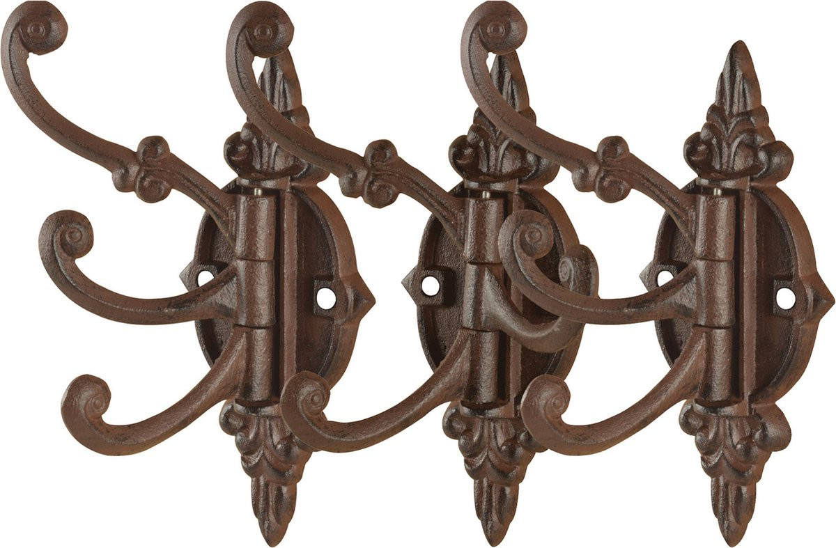 Best for Boots Wandplaat met 3 haken - Set van 4 - Gietijzer - Wandkapstok - 23 cm