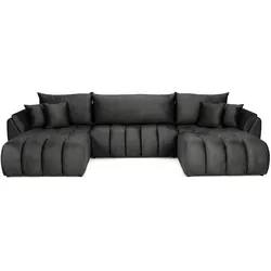 ECKSOFA Iris U mit Schlaffunktion und Bettkasten, U-Form – Grau Samt 382/184/85 cm