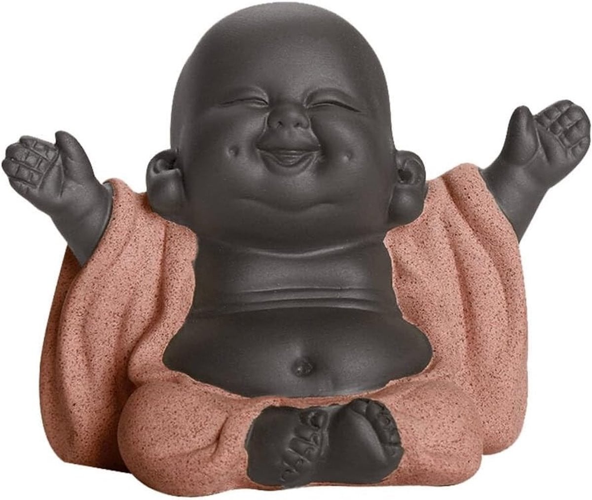 Handgecarveerd Smiling Maitreya Boeddha Beeldje voor Thuisdecoratie, B/D/H: 10 x 7 x 5 cm