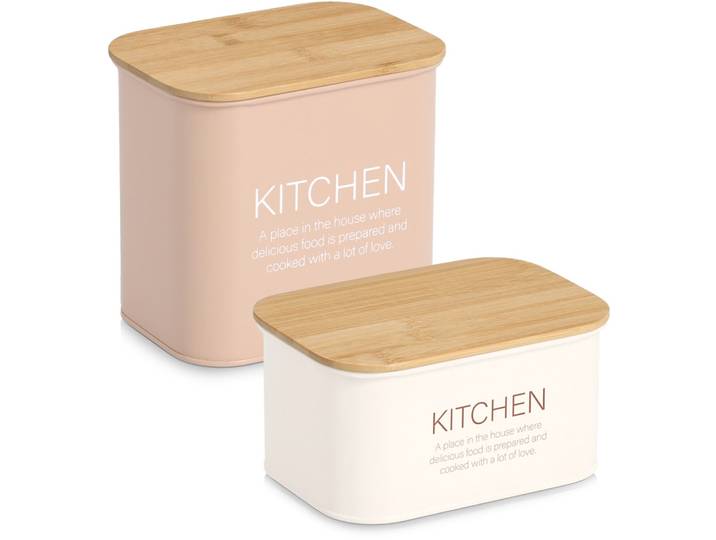 Vorratsdose ZELLER PRESENT mit Bambusdeckel Kitchen , beige (creme), B:12,6cm H:9cm L:7,2cm, Bambus, Metall, Lebensmittelaufbewahrungsbehälter, Vorratsdose, pflegeleicht, 1200 ml