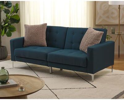 SAFAVIEH Soho Foldable 77.5-Inch Wood Futon, Navy, Modern