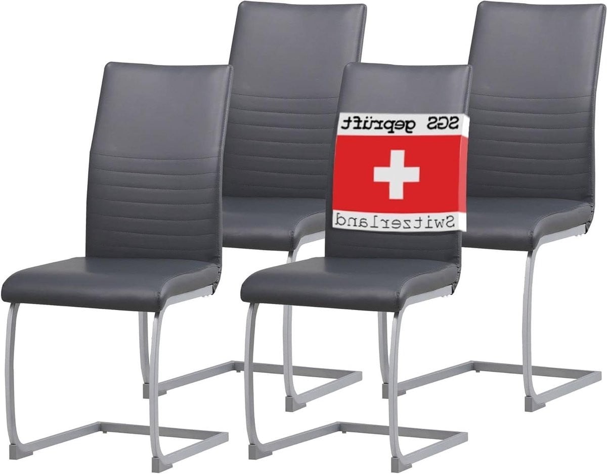 Set van 4 grijze cantilever eetkamerstoelen
