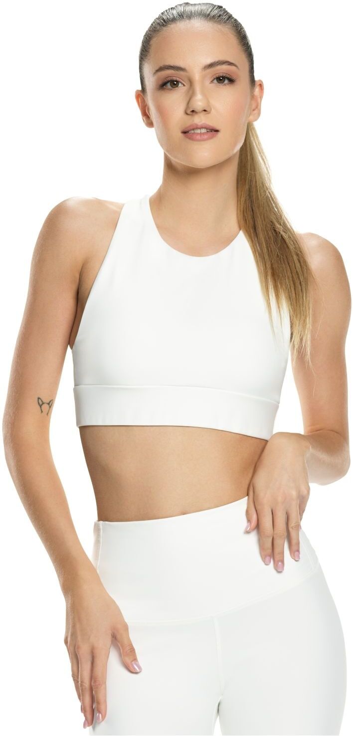 Sport-Bustier WINSHAPE "Functional Comfort Sport-BH SB103C", Damen, Gr. M, Normalgrössen, weiss (cream), 85% Polyester, 15% Elasthan, BHs Sport-Bustier, mit Rücken-Applikation cream M, Normalgrössen