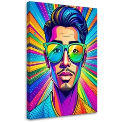 WANDBILD, Pop-Art Mann mit Brille