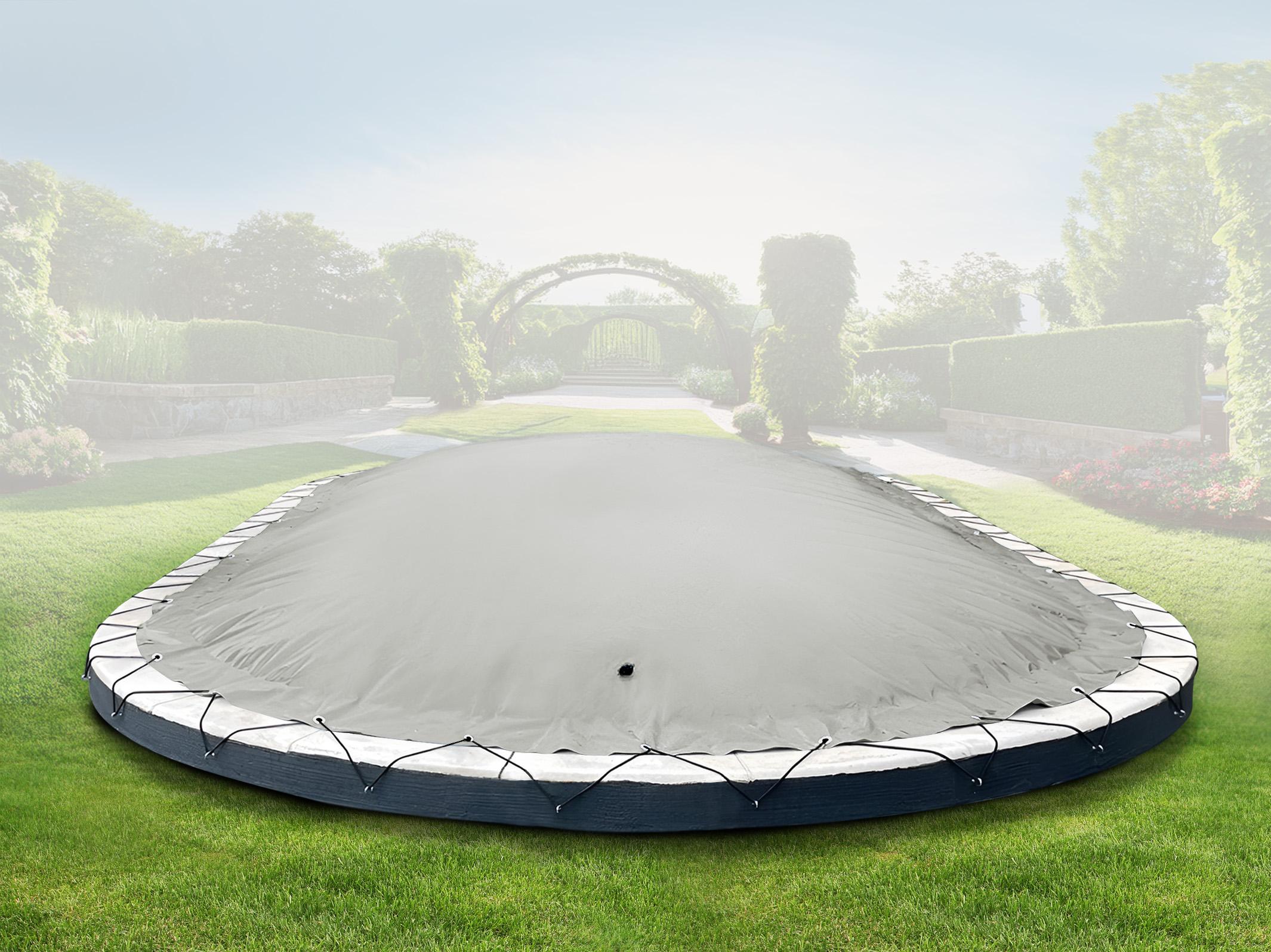 AirDeluxe Ovale aufblasbare Poolplane Schwimmbad Abdeckung (4,50m x 2,50m, Grau) aus LKW-Plane - stabile Winter Poolabdeckung