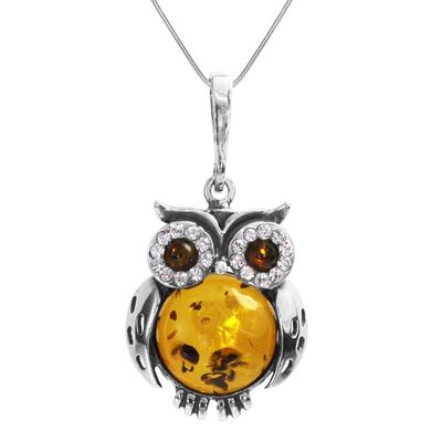 Kette mit Anhänger OSTSEE-SCHMUCK "- Eule - Silber 925/000 - Bernstein&Schmuckstein" Gr. 60, silber (silber 925, silberfarben, weiß), Schmuck_Sets, Damen, 60, Silber 925 (Sterlingsilber)