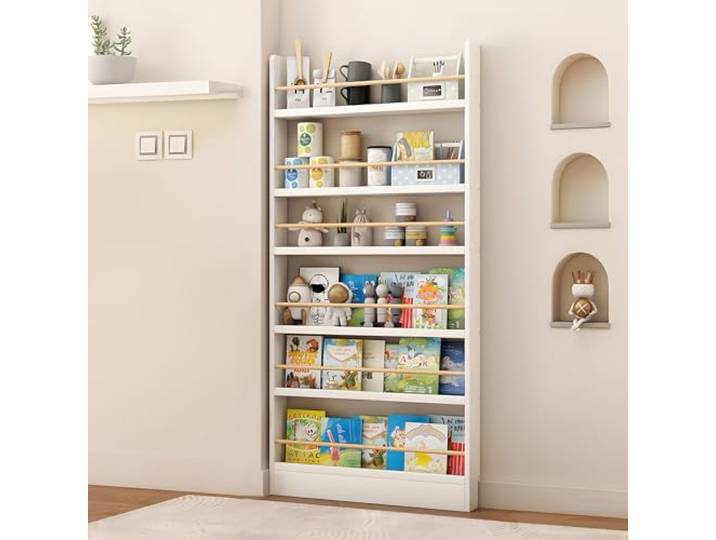 JFOZDM Bücherregal, Bücherregal Kinderzimmer, Bücherregal Kinder, 3/4/5/6 Aufbewahrungsregal, Kippschutz/Platz sparen, Bücherregal Hinter der Tür für Wohnzimmer/Home/Office/Schlafzimmer