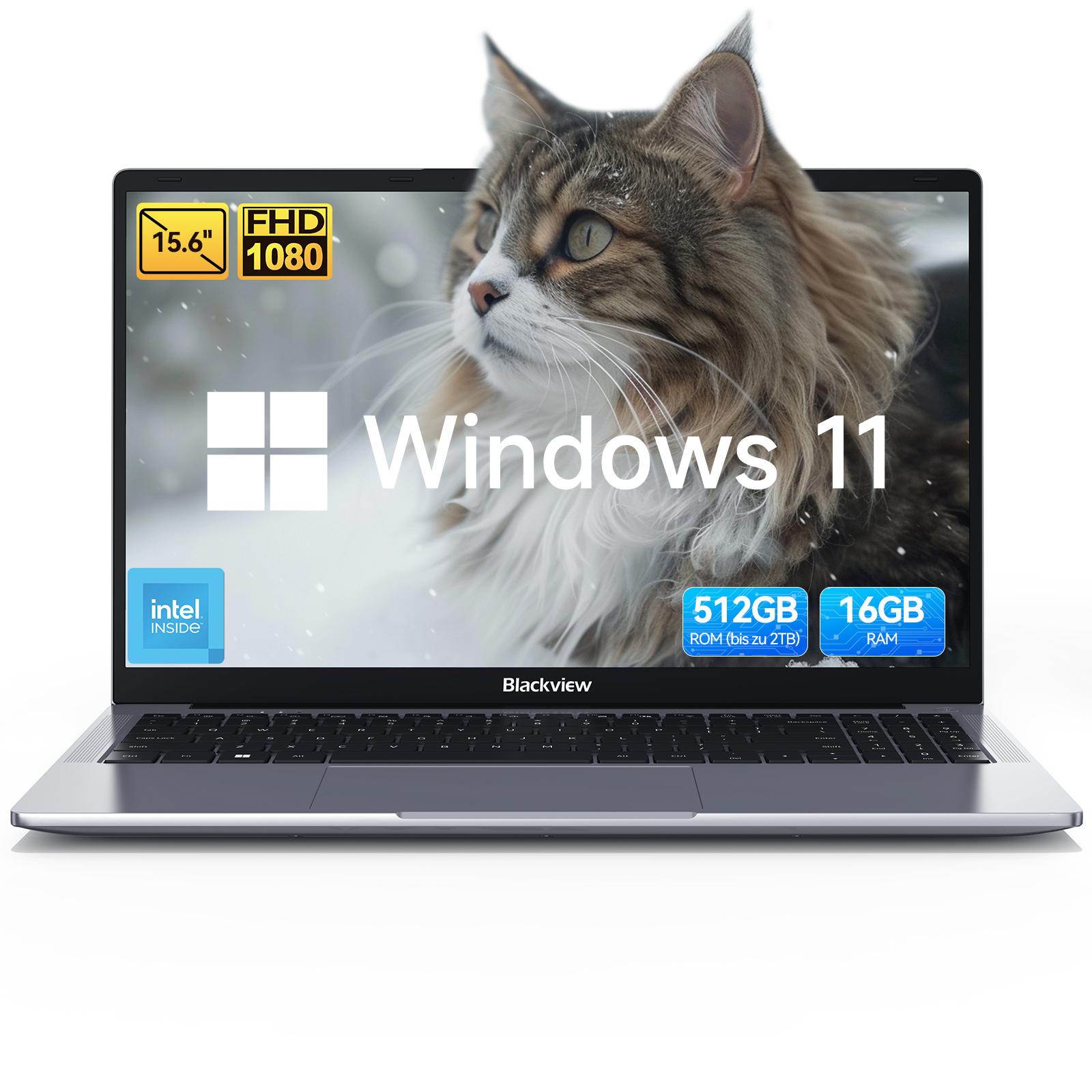 Blackview 15.6" FHD Acebook 6 Laptop, Intel Twin Lake 3500U Notebook 4x3.6Ghz, 16GB DDR4+512GB SSD/1TB, 180° drehbar, Windows 11, Tastatur-Aufkleber