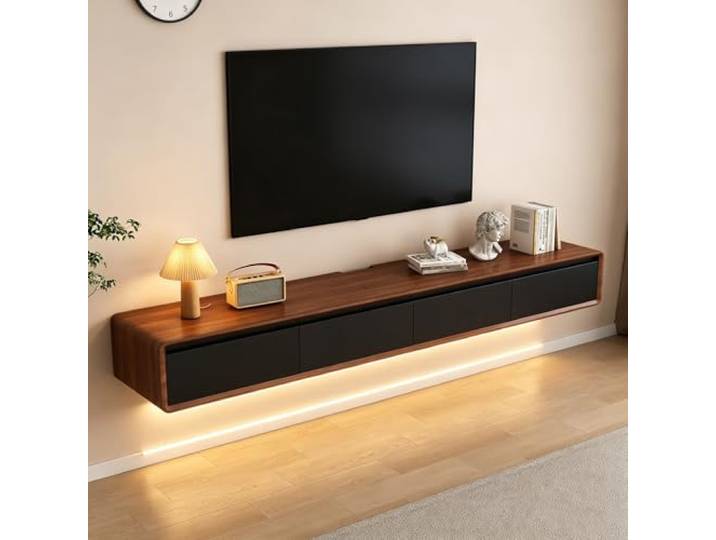 SZKTHD Schwebendes TV-Möbel, Wandmontiertes TV-Möbel Schmaler, wandmontierter TV-Schrank mit abgerundeten Ecken für Wohnzimmer und Schlafzimmer(Brown+Black-B,180CM/70.9IN)