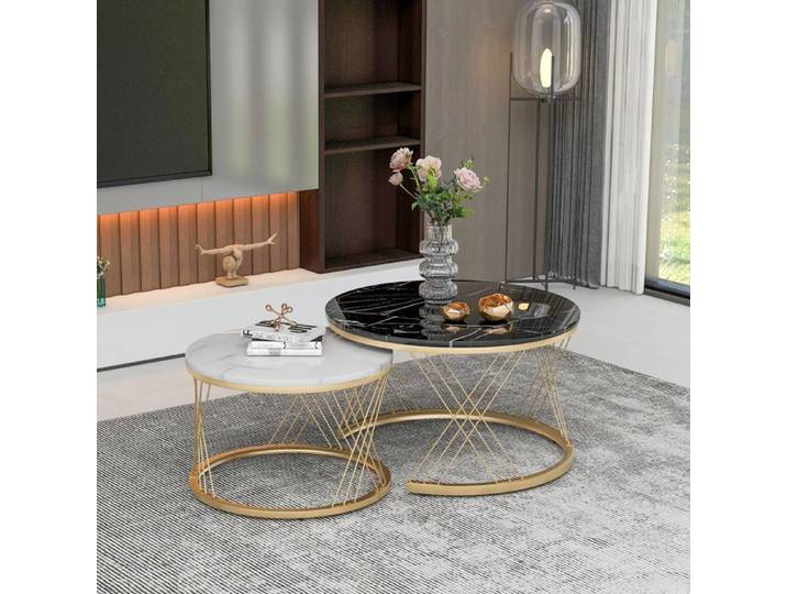Table basse ) Table basse moderne Nesting Noir Table basse ensemble de marbre Canapé côté nid de tables rondes Tables finales