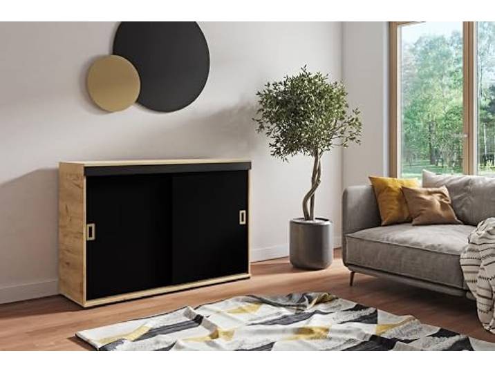 KIER FURNITURE Sideboard STANDARD Craft-Eiche Gold/Schwarz 140x45x94 cm Praktisches Sideboard mit großzügigem Stauraum für Wohn-, Schlaf- oder Esszimmer