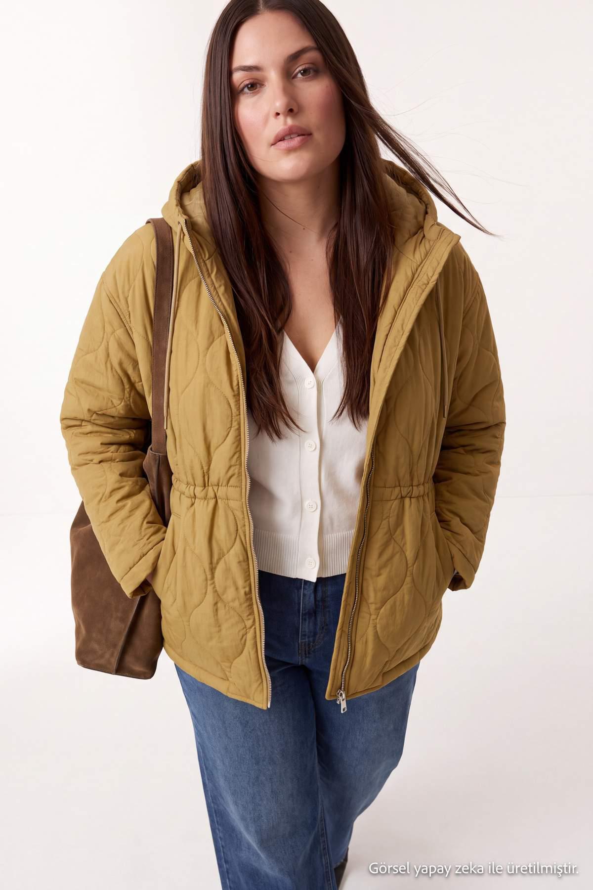 TRENDYOLMİLLA Damen Khaki Einfarbig Oversize Große Größen Mäntel