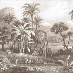 FOTOTAPETE Tropischer Kupferstich mit Giraffen in Braun 288/288 cm