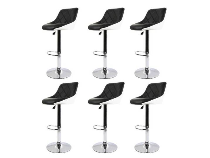 Lot de 6 Chaises de Bar Dossier Rembourré Pivotantes et Réglables en Hauteur 53 cm - 73 cm Noir-Blanc - HSTURYZ
