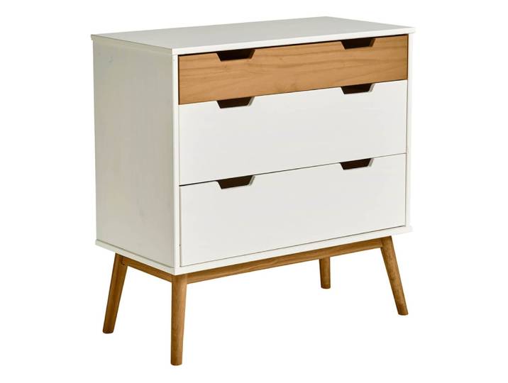 Commode 3 tiroirs blanc et pin naturel