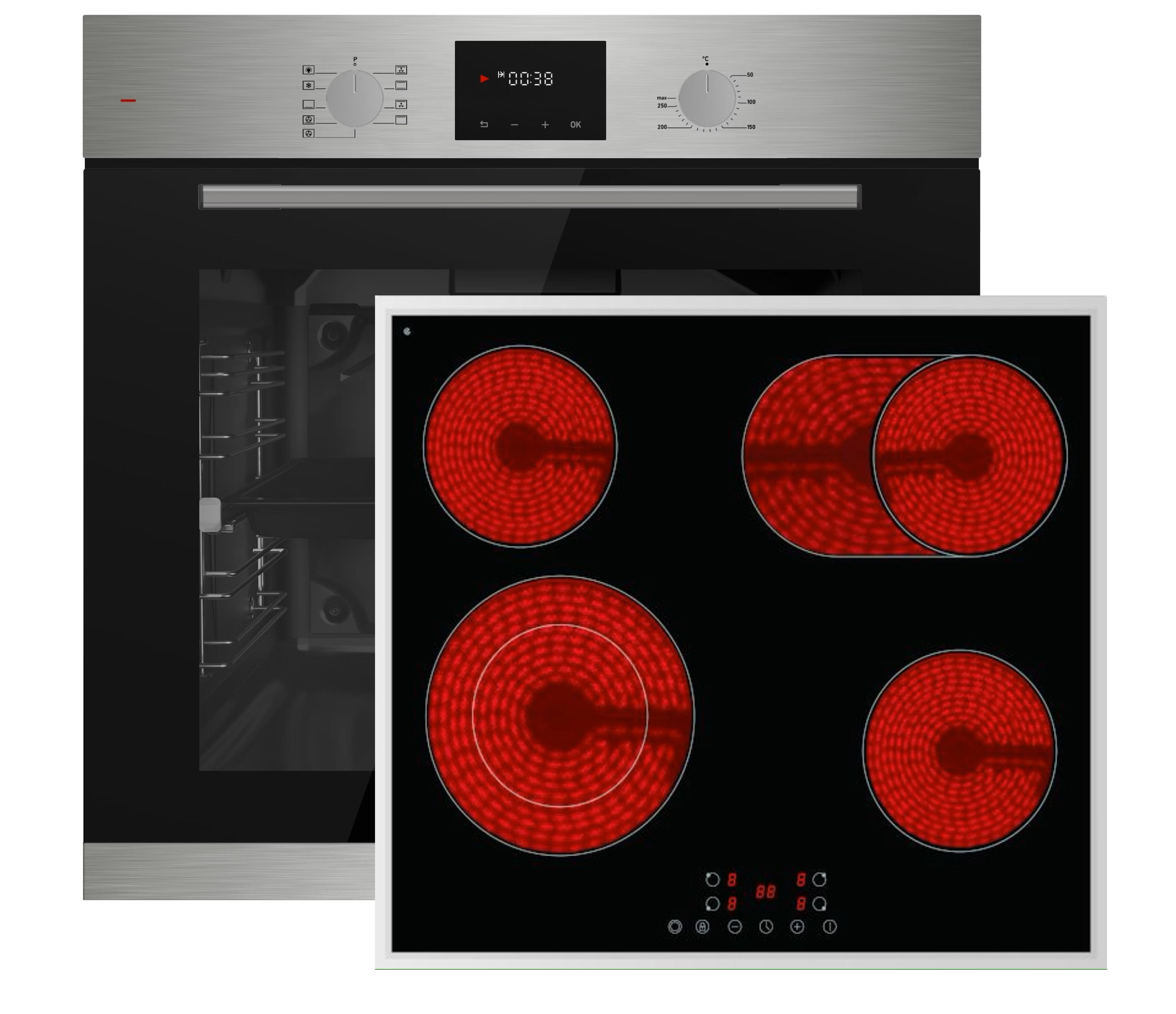 Böhme Einbauherdset Autark Elektrobackofen | 1-fach-Teleskopauszug, 9 Backofenfunktionen| PKM EB-C4-2KBTCG Autarkes Glaskeramikkochfeld TouchControl