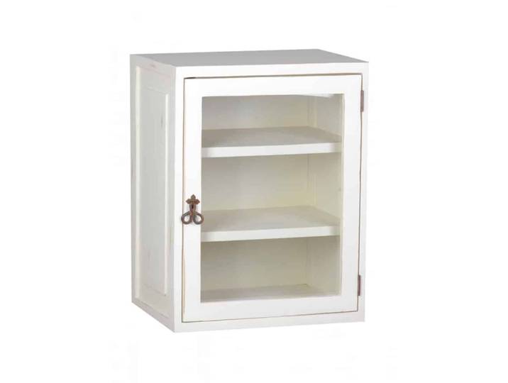MiaMöbel Mexico Hängeschrank Old White klein mit Glas - rechts Glas, Massivholz Pinie Landhaus Mexiko Möbel Mexikanisch
