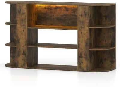 Costway 50 Inch TV Stand for 55 Inch TV with RGB Lights Entertainment Center with Adjustable and Removable Shelf-Rustic Brown