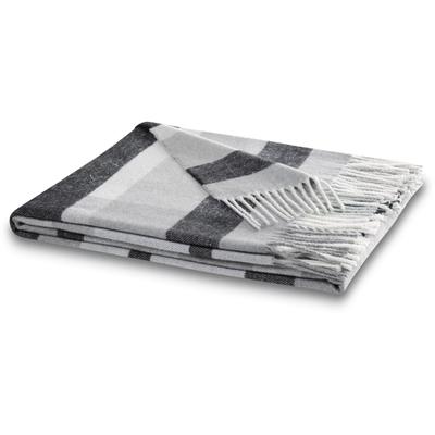 Plaid BIEDERLACK "Harmony", grau, B:130cm L:170cm, Baumwolle, Polyacryl, Wohndecken, im modernen Karo-Look, mit Fransen
