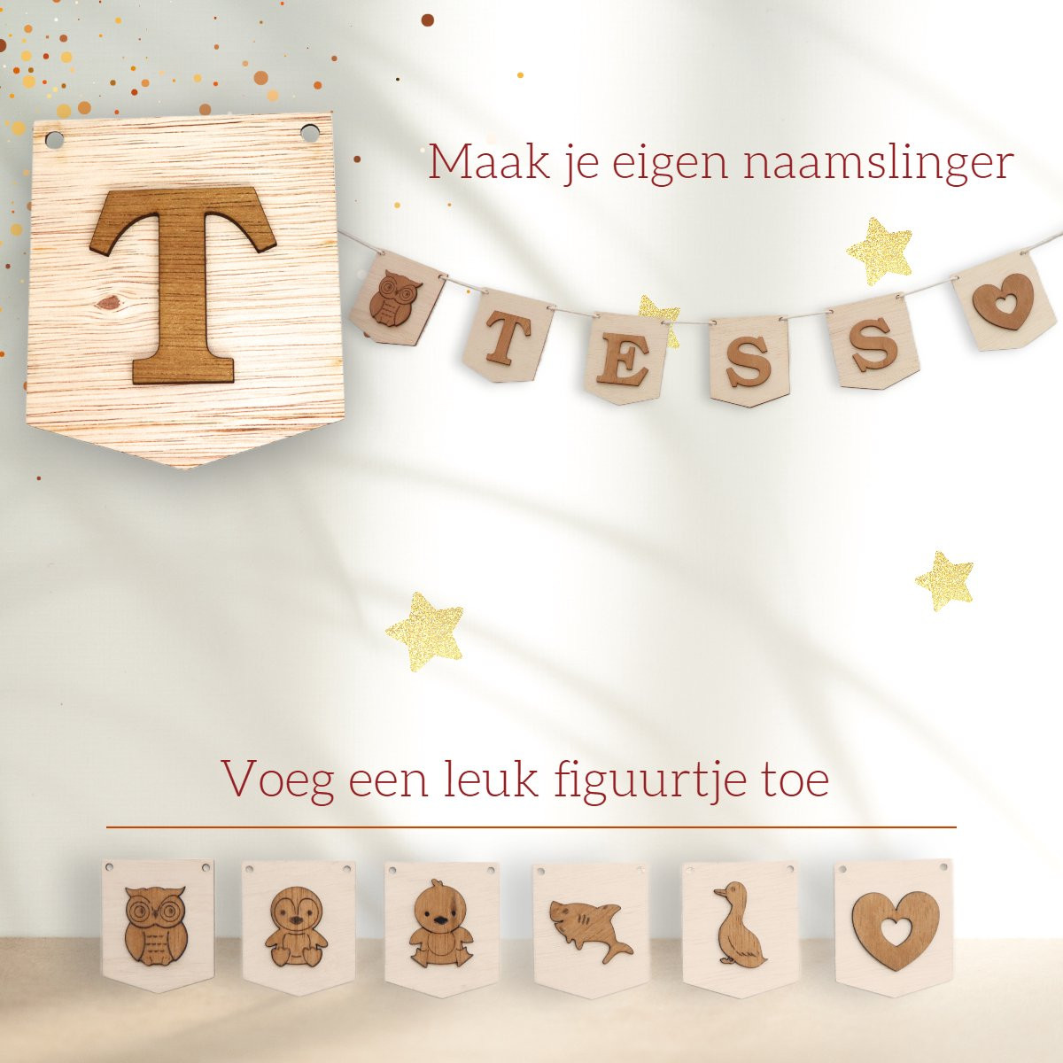 CoolCuts 3D Houten Letter T voor Gepersonaliseerde Slingers en Vlaggenlijnen