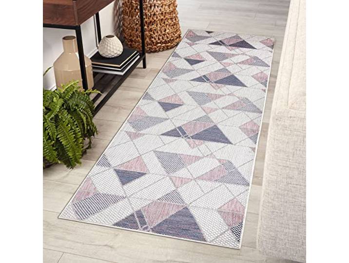 rugsx Teppich, Läufer SISAL SION Geometrisch, Dreiecke flach gewebt Ecru/rosa 70x250 cm