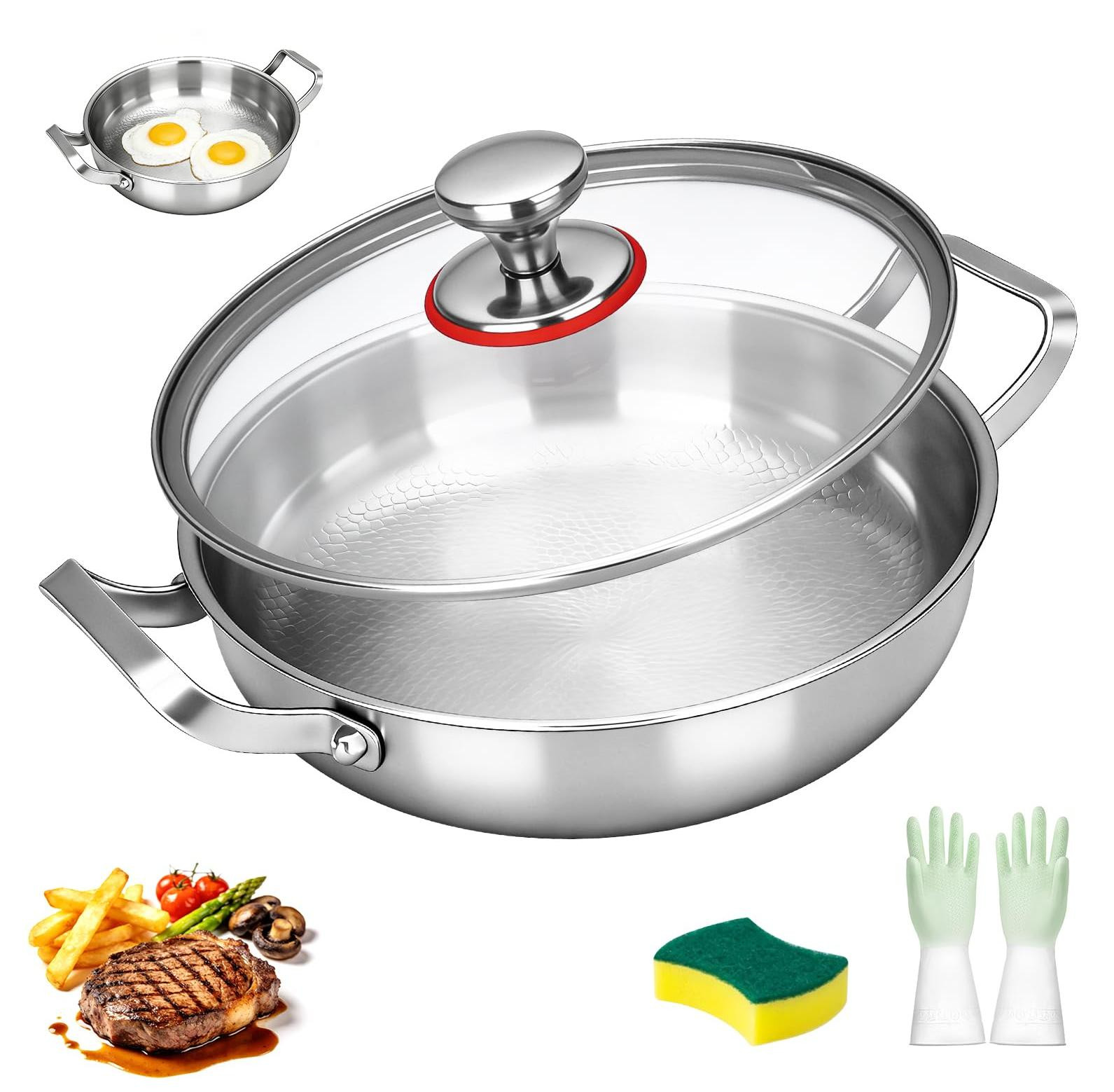 Dripio Titanium koekenpan met deksel, 28 cm, gehamerd, onbewerkt oppervlak