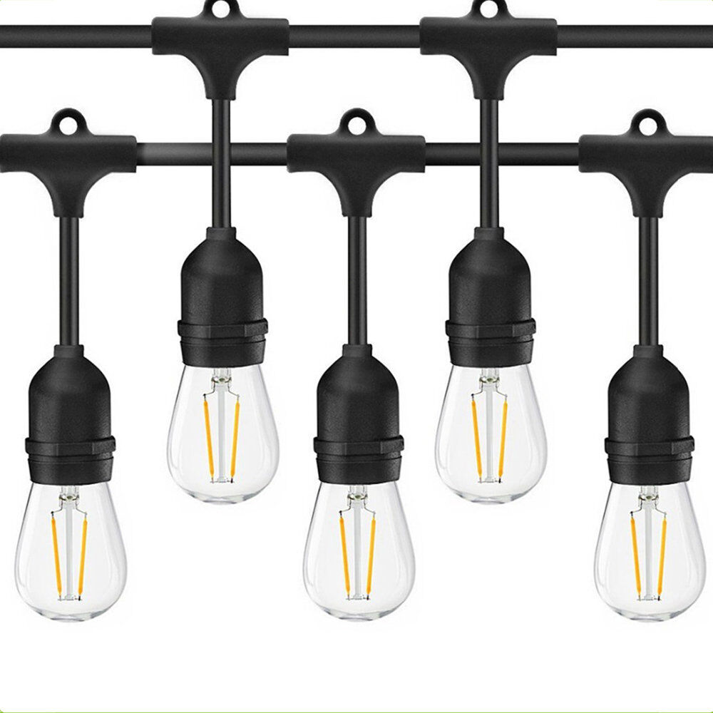 Dakota Fields Ener J Outdoor LED Festoon String Lights 48ft 15 Bulbs Warm White IP65 Black 14.6cm L