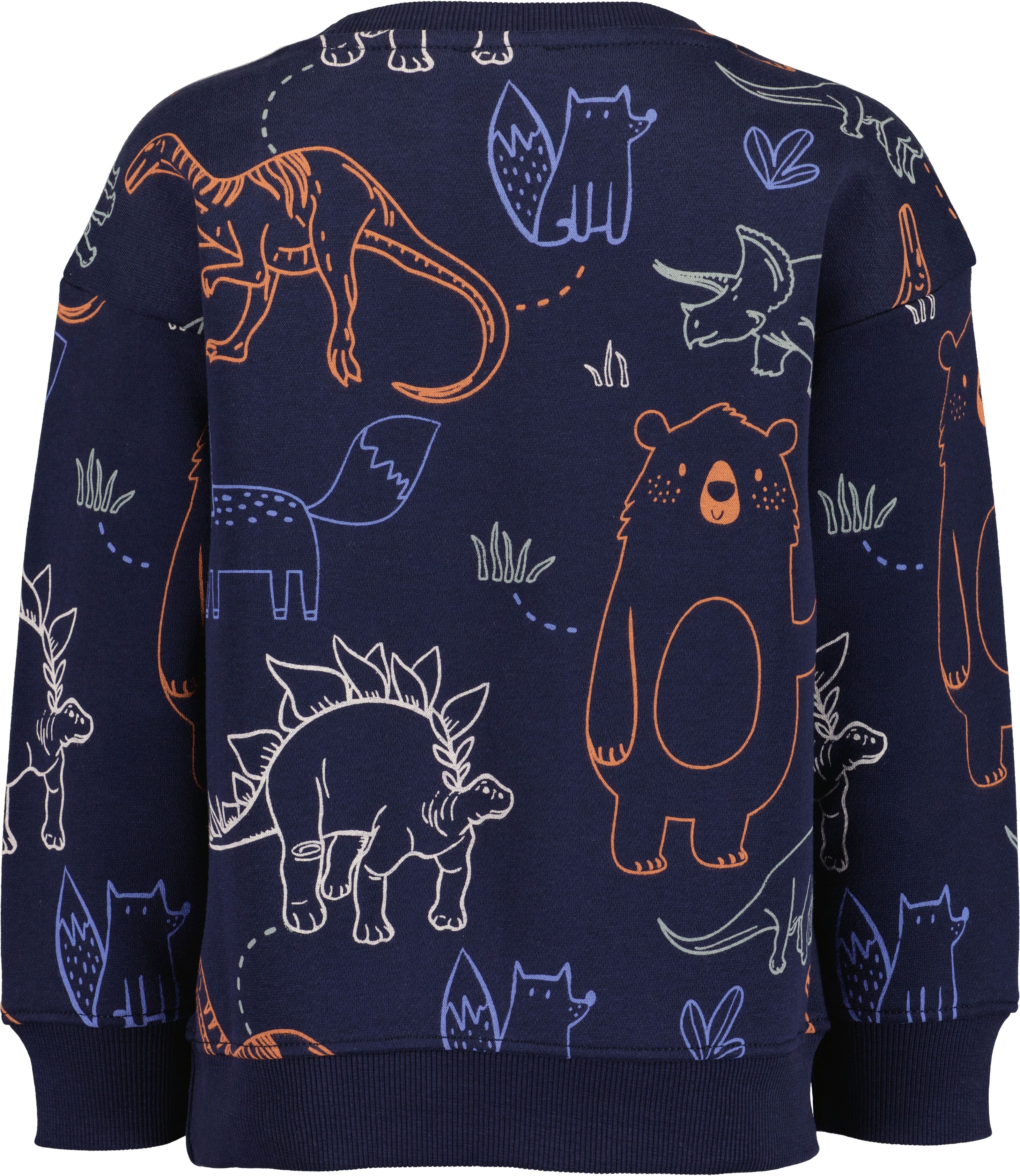 Sweatshirt BLUE SEVEN, Jungen, Gr. 104, blau (nachtblau ao), angeraute Sweatware, Obermaterial: 80% Baumwolle, 20% Polyester, bedruckt, Basic normal, Rundhals, Rippbündchen, Sweatshirts Sweatshirt, Baumwollmischung nachtblau ao 104