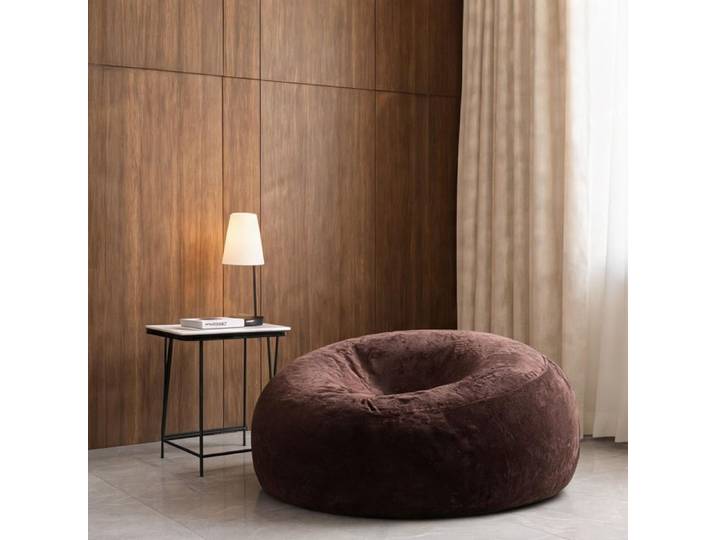 Pouf poire contemporain 5 pi en tissu marron garnissage billes écologiques et housse lavable 130x120x60 cm