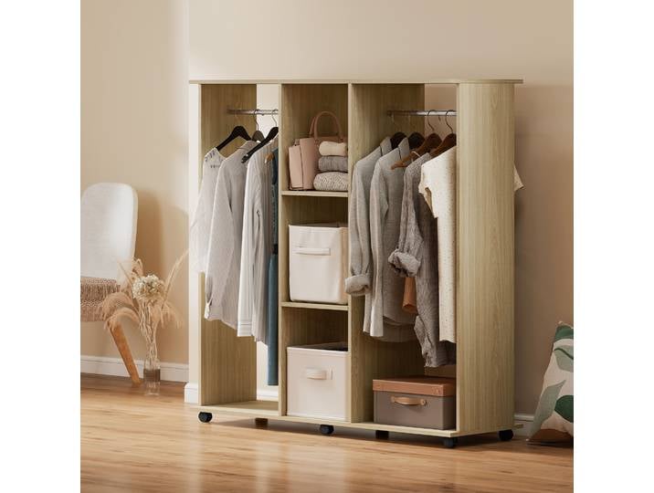 HOMCOM Armoire Mobile Bois 120x40x128cm Roulettes