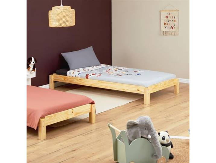 IDIMEX Stapelbett RINO 90x190 cm 2er Set in Natur aus Kiefer Massivholz, Kinderbett mit Gästebett aus massivem Holz, platzsparendes Stapelliege Massivholzbett