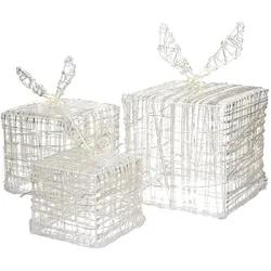 ECD Germany 3er Set LED Geschenkboxen Gold, 90 warmweiße LEDs, IP44 wasserdicht, Metall, Weihnachtsdeko Innen/Außen, beleuchtete Geschenkboxen