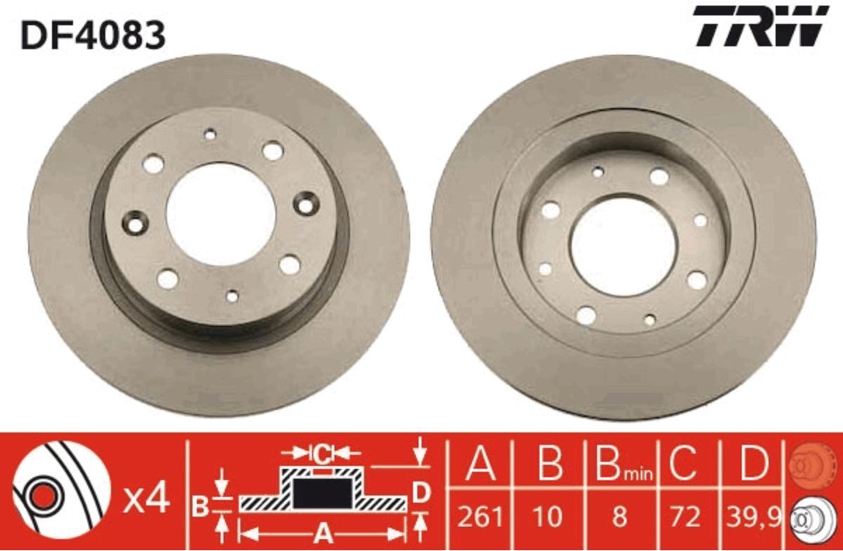 Disque de frein TRW DF4083 arrière, plein, 1 pièce