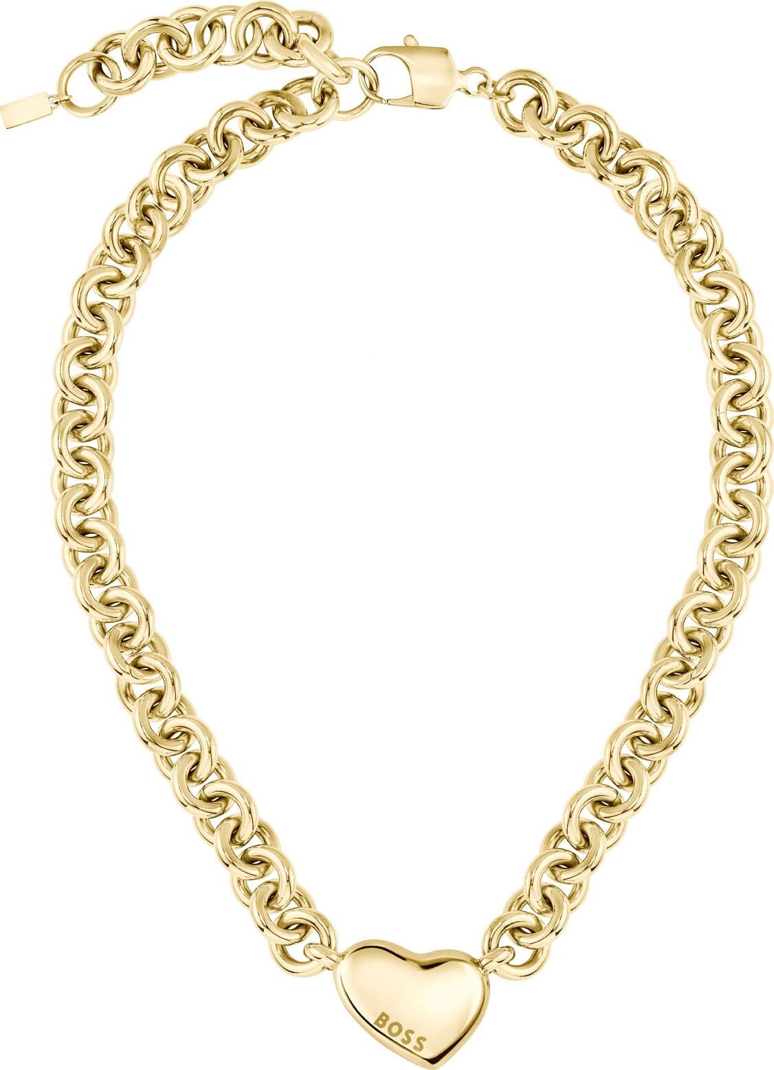Kette mit Anhänger BOSS "HONEY LOVE", gold (gelbgoldfarben), Halsketten, Damen, Edelstahl, L: 43 B: 12mm, Kette mit Anhänger, B:12mm gelbgoldfarben Edelstahl, L: 43 B: 12mm