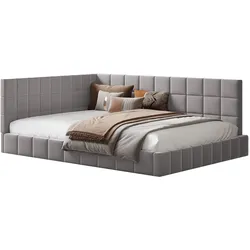 Merax Polsterbett Schlafsofa 140x200 Multifunktionsbett mit Lattenrost aus hautsympathische Samtstoff Grau