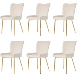 OKWISH Esszimmerstuhl 6er Set Samt Beige+Gold mit Metallbeinen, weich gepolstert und stabil, vielseitig für Essbereich und Lounge 85x47x58 cm