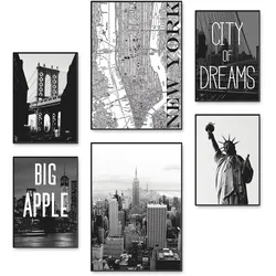 Poster ARTLAND "Wahrzeichen von New York", schwarz (farbe bild(er): schwarz), B:42cm H:29,7cm, Bilder, Poster, Bilder Set, 6tlg. 4xDIN A4 / 2xDIN A3, ohne Rahmen