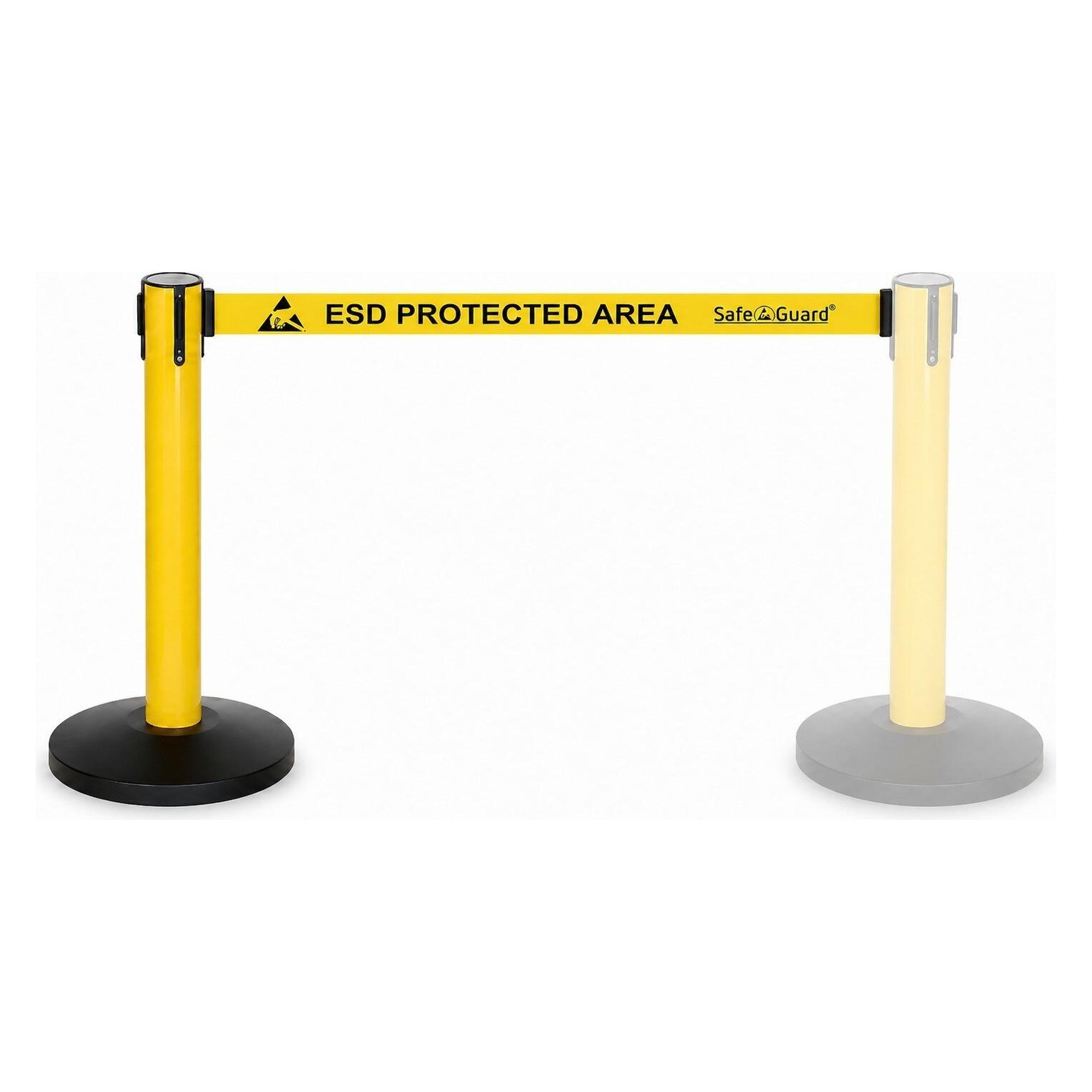 Safeguard Gurtabsperrpfosten mit 5m Gurtband "ESD PROTECTED AREA", gelb, 96 cm (SG-GAP-GE-96CM)
